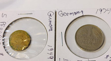 1949 German 5 Pfennig & 1974 German 1 Deutsche, Good Condition
