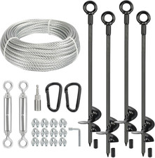 4 Pcs 30" Long Ground Anchors Shed Anchors Kit with 3/16" Galvanized Cable  Tur