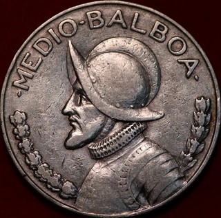 1934 Panama 1/2 Balboa Silver Foreign Coin