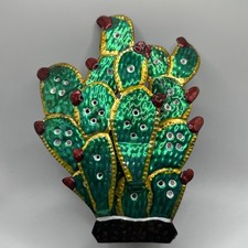 Vintage Mexican Folk Art Punched Pierced Tin Cactus Candle Holder Wall Hanging
