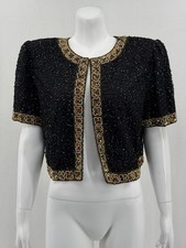 Vintage Laurence Kazar Jacket Womens Large Black Beaded 100 Silk Evening Formal