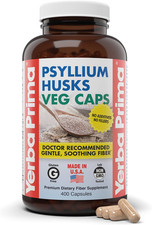 Yerba Prima Psyllium Husks Veg Caps, 400 Capsules 625Mg - Vegan, Non-Gmo, Glut
