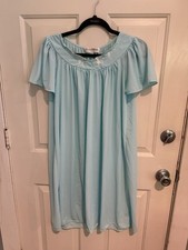 MISS ELAINE Classics Nylon Baby Blue Short Nightgown Medium Vtg Grandma Nighty