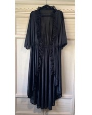Vintage Fredericks Of Hollywood Black Waterfall Lace Peignoir Robe Dressing Gown