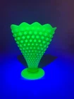 VTG Rare Fenton Hobnail Fan Vase Yellow Topaz Opalescent Vaseline Uranium Glass