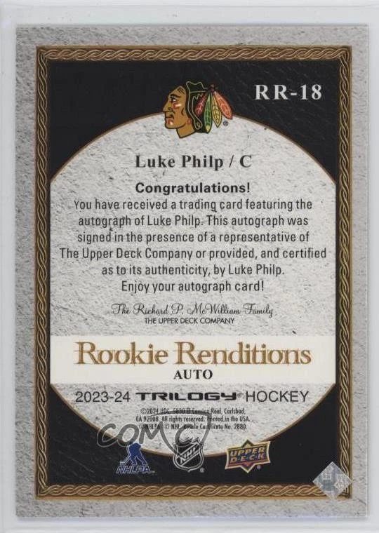 2023-24 Upper Deck Trilogy Rookie Renditions Auto /99 Luke Philp #RR-18 Auto RC - Image 2 of 2