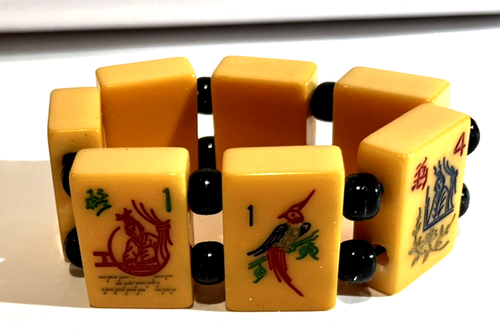 LOT #25 A VINTAGE BAKELITE MAH JONG BRACELET CHINESE LUCKY 8 TILE   - RARE - Bild 6 von 8