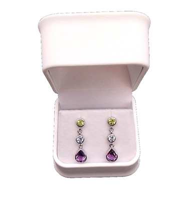 3.38 ct Natural Amethyst, Peridot, Topaz Solid 925 Sterling Silver Earrings