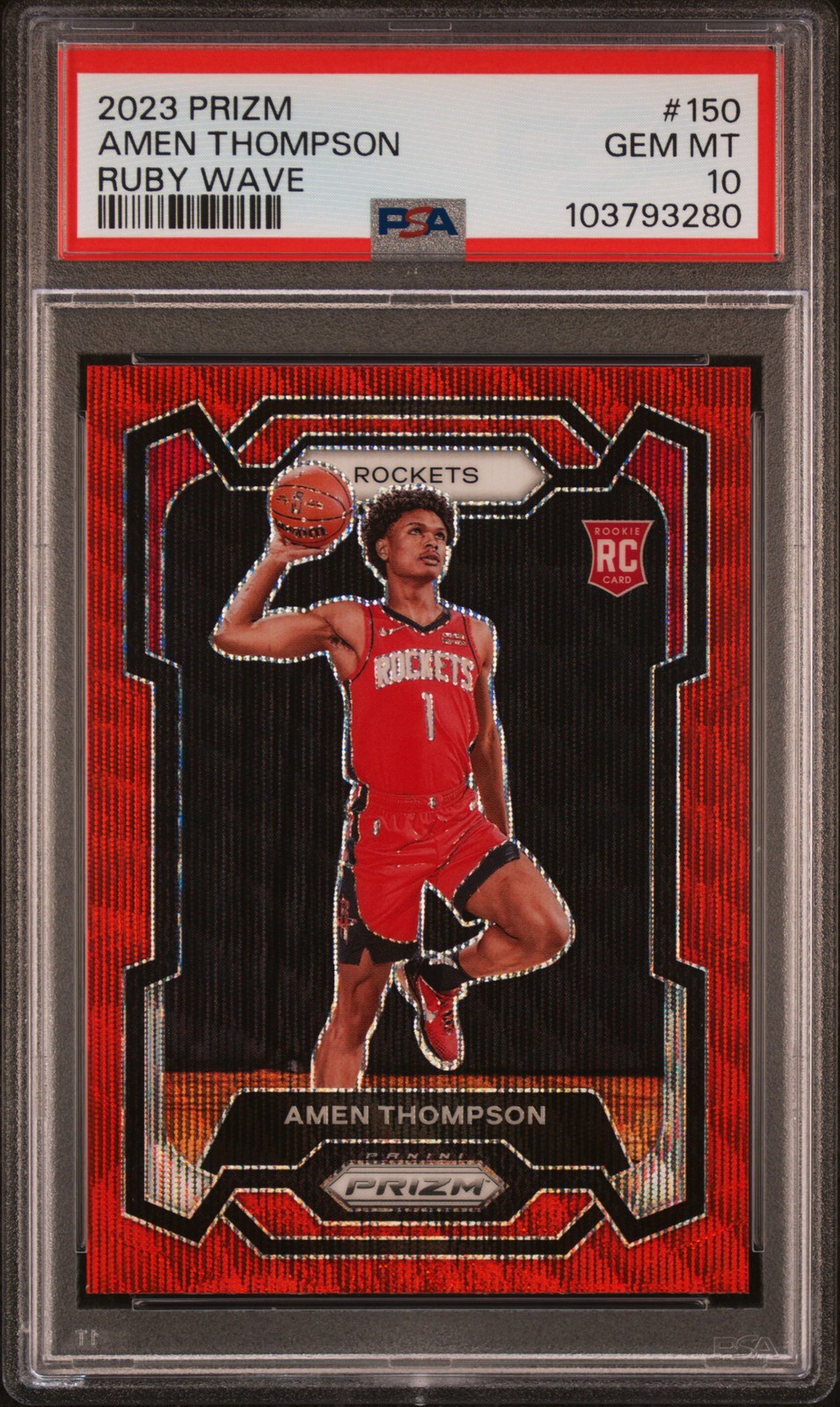 2023 PANINI PRIZM RUBY WAVE #150 AMEN THOMPSON PSA 10