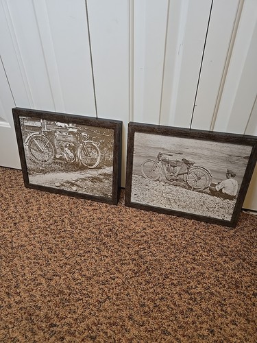2 Vintage Harley Davidson Framed Prints 15 X 12  Police Motorcycle Beach Rest