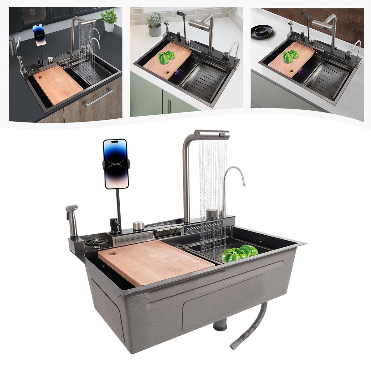 304 Stainless Steel Kitchen Sink 27.5 × 13.7 × 8.6 in Single Bowl