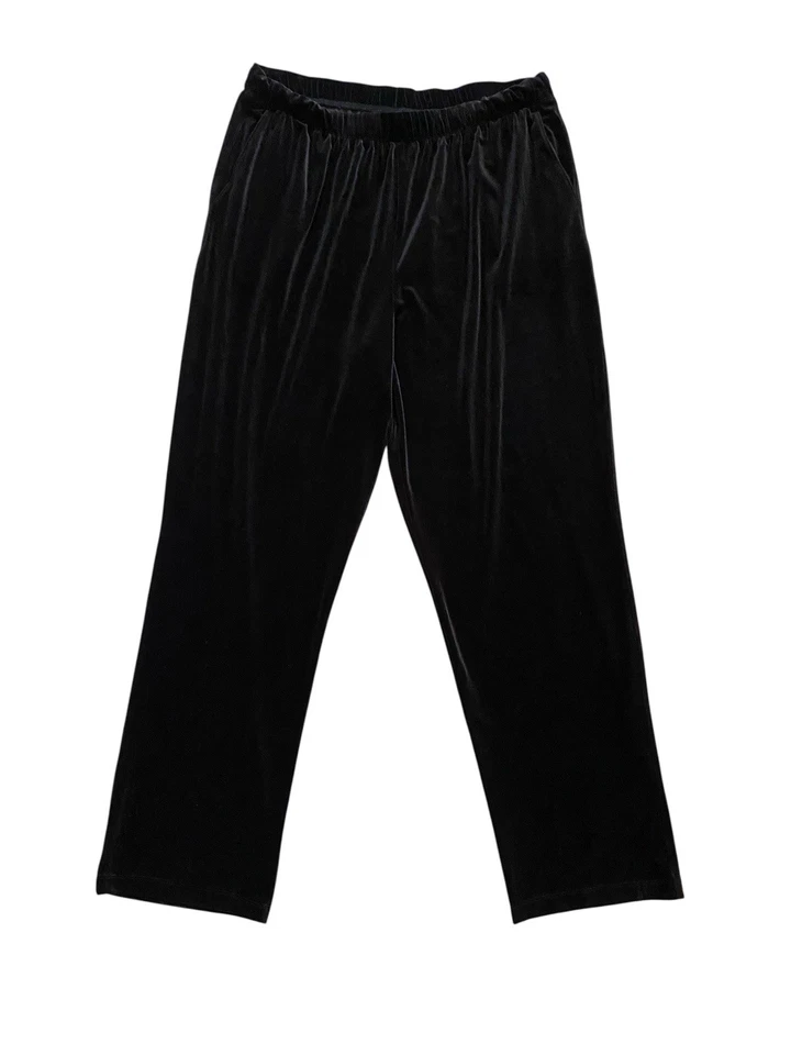Lands End Womens Black Soft Pull On Velvet Elastic Waist Pants Plus Size XL 18