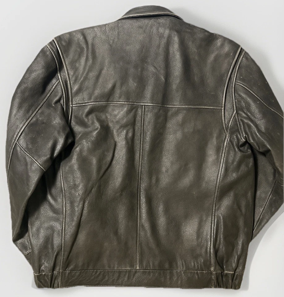 Territory Ahead Black Leather BOMBER Jacket Men's XXL Tall Pilot Pocket Collared - Image 2 of 4