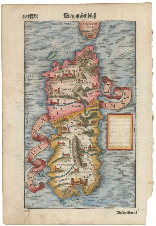 1567 Sebastian Munster Hand-Colored Maps of Sicily, Sardinia w/ Naples, Cagliari - Image 2 of 4