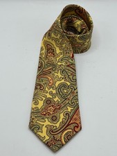 Polo Ralph Lauren Tie 100 Silk Yellow Paisley Handmade In Italy