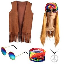 Halloween Hippie Costume Set for Men Women 60s 70s Mens Hippie Vest XX-Large