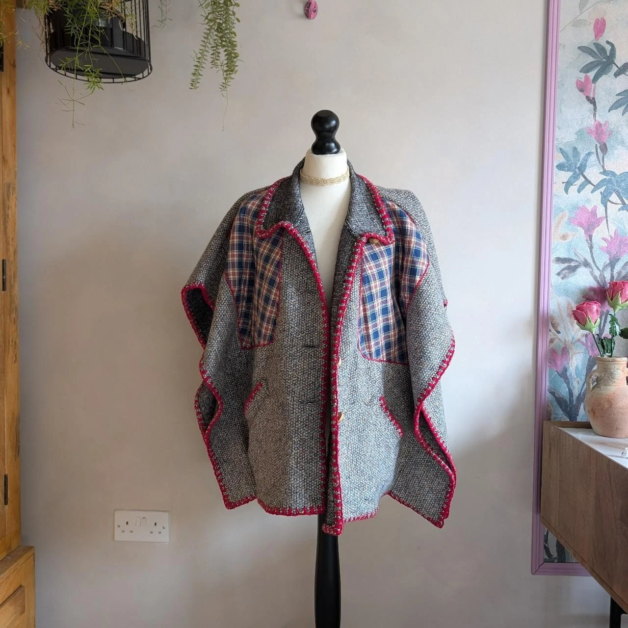Free People Coppelia Evermore poncho cape jacket plaid wool boho oversized coat