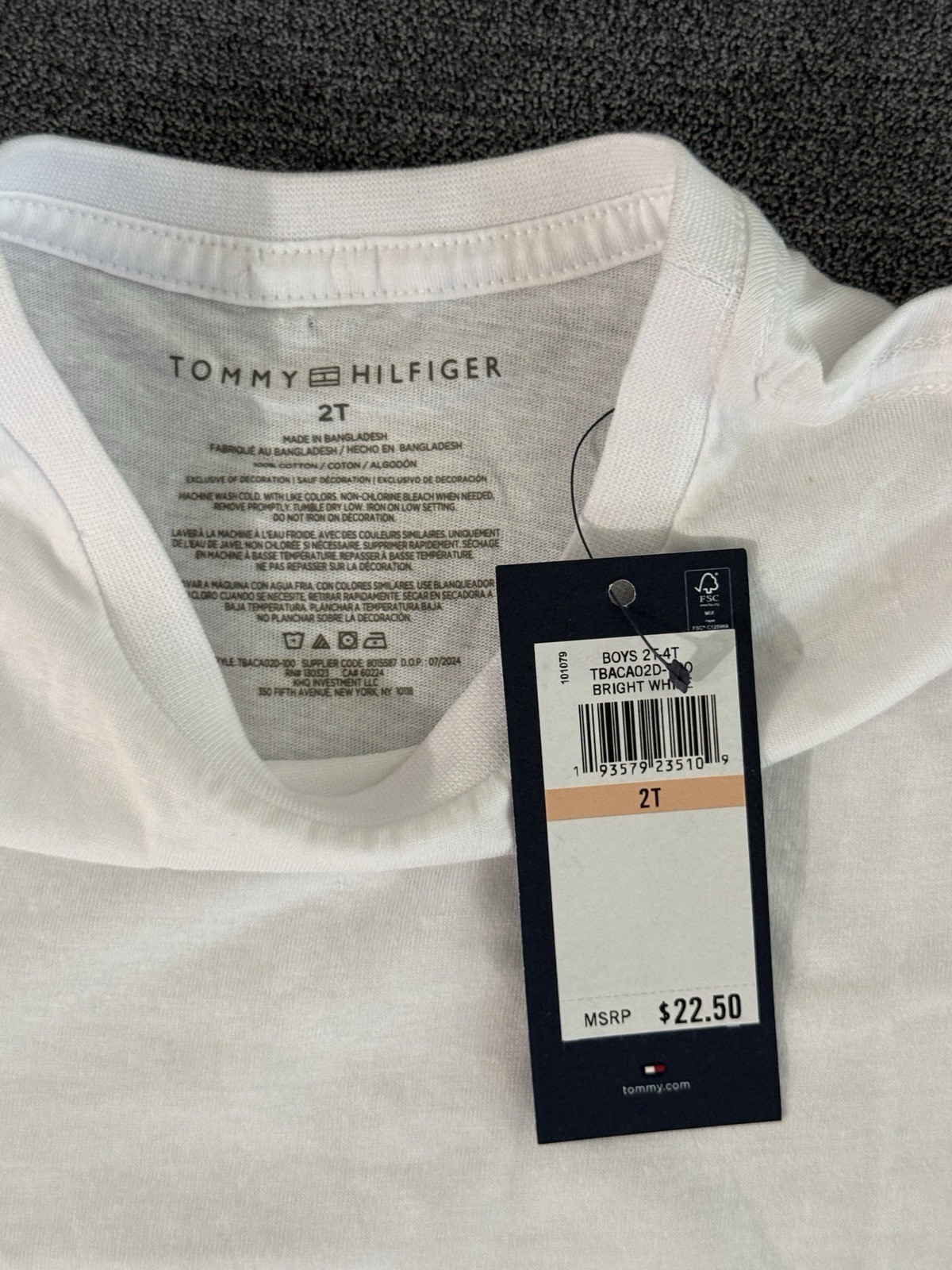 Tommy Hilfiger Boys 2T White Basic Short Sleeve 100% Cotton T-Shirt Crew Neck thumbnail 3