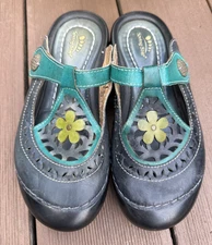 Spring Step L'Artiste Sylph Clogs Sandals Teal Leather Mary Jane Womens 7.5-8