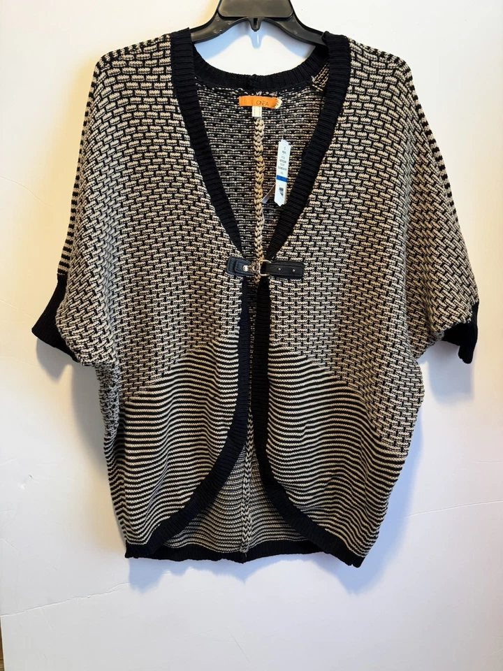 Cárdigan suéter One A para mujer con hebilla frontal nuevo con etiquetas talla XL negro dorado manga 1/2 Foto 2 de 4