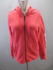 Adidas Size L Womens Red Cotton Blend Hooded Full Zip Activewear Jacket 598