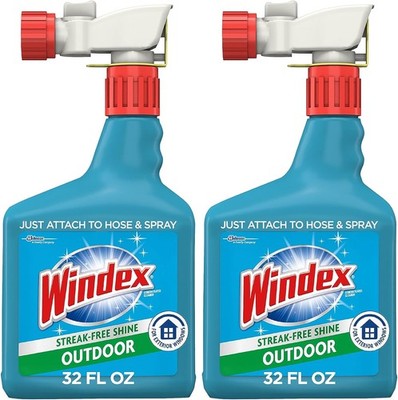Windex Outdoor Window and Glass Cleaner for Hose Ammonia 32 Fl Oz (Pack of 2) 