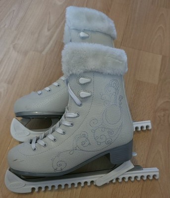 Eiskunstlauf Schlittschuhe, Damen Gr.40 Weiß Mit Verzierten Kunstleder Oxelo