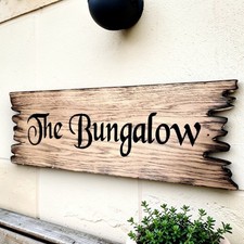 Rustic Burnt Edge Wooden House Sign Personalised Cottage Name Plaque