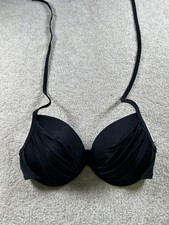 Shade Shore Women's Black 34D Padded Nylon Spandex Swim Top Halter Style