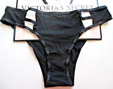 VICTORIA'S SECRET PINK Cotton High Leg Cheeky Panty S M Black NWT Strappy VS