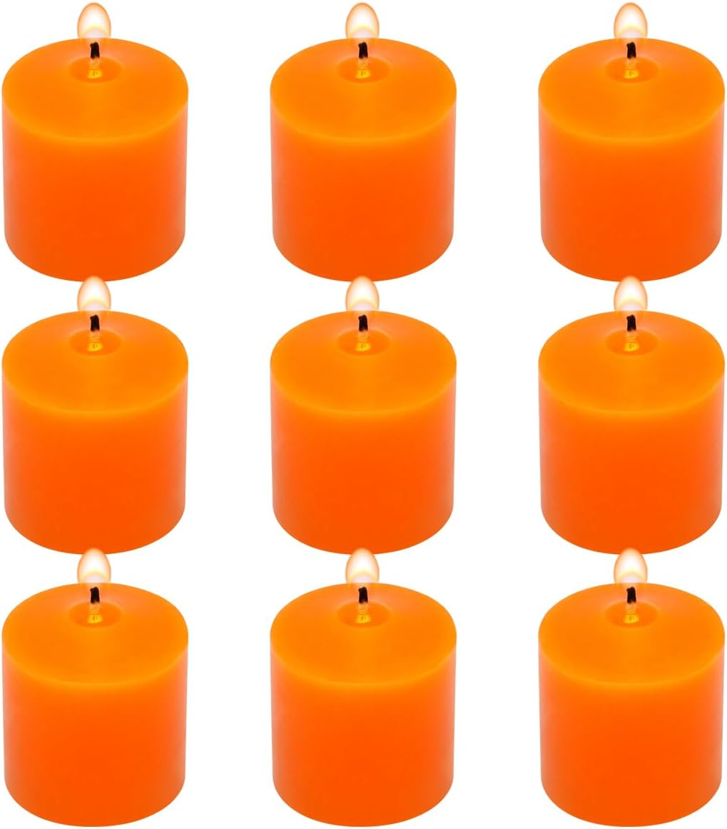 9-Pack Unscented 1.25-Inch Orange Votive Candles for Halloween Fall Decor