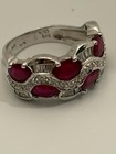 14 K White Gold Oval Ruby Diamond and Sapphire Ring — photo 1
