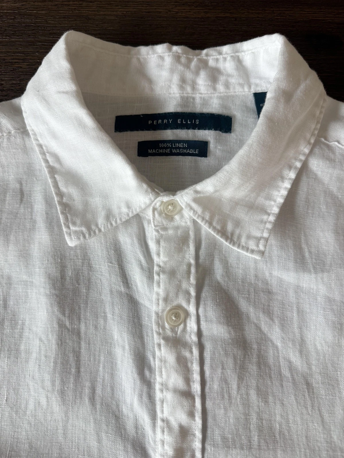 Perry Ellis 100% Linen Shirt White Mens Medium Button Down Summer Lightweight