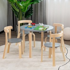 5-Pc Kids Table & Chair Set Children Wooden Activity Table 4 Curved Chairs