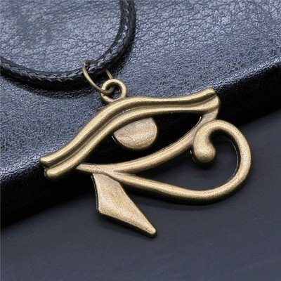 Eye of Horus Necklace Black Leather Cord Rope Chain Ancient Egyptian Protection