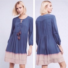 Anthropologie Holding Horses Boho Dip Dye Swing Dress Tassel Tie Size 10