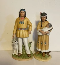 Homco Vintage American Indian Figurines Set Of 2, Man 3”x2.5”x8” Woman 3”x3”x7.5