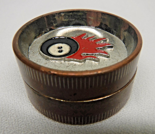 Vintage 2 pc Metal Herb Tobacco Grinder Crusher 1.5 x .75" Flaming Ball