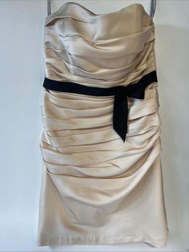 Alfred Angelo Formal Dress Size 14 Strapless Sweetheart Pleated Satin Champagne - Afbeelding 1 van 10