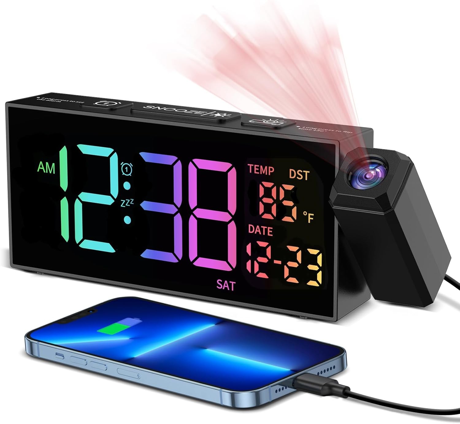 Projection Alarm Clock With Ceiling Display Temperature Date