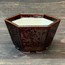Japanese bonsai pot HEIAN SENZAN Hexagonal shape W13.5cm H8cm Brown Glazed