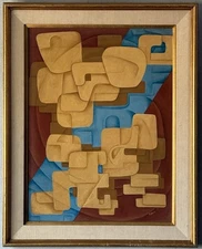 CHARLES LUEDTKE VINTAGE MODERN ART ABSTRACT OIL PAINTING OLD CUBIST CUBISM 1978