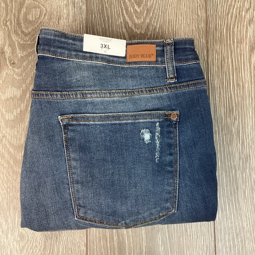 Judy Blue NEW Jeans Women's 3XL Skinny Fit Buffalo Plaid Patch Distressed Denim