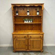 Pine Welsh Dresser with Barley Twist Columns, Rustic Country Kitchen Storage