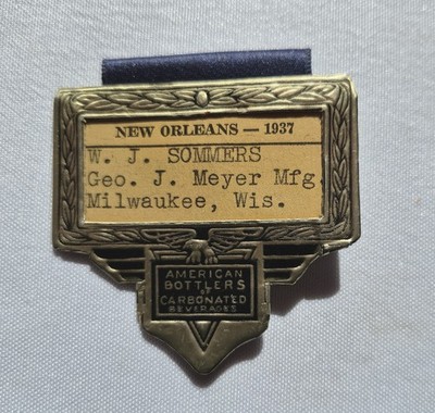 Vintage 1937 New Orleans Trade Show American Bottlers Carbonated Beverages Badge