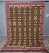 Tappeto Kilim verde oliva e rosa, vintage tessuto piatto sud-ovest, tappeto iuta lana