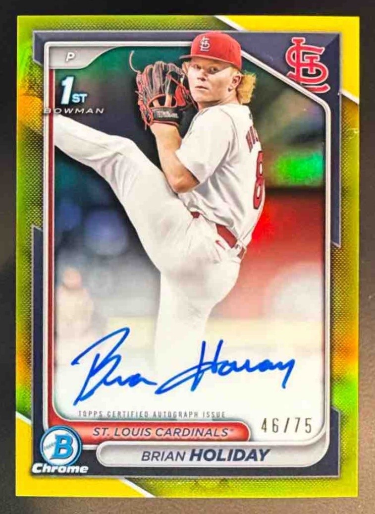 2024 Bowman Draft Brian Holiday Chrome Auto Yellow Ref /75 #CPA-BHO 1st Bowman