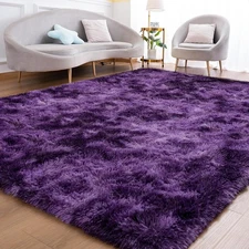 Fluffy Rug for Bedroom Living Room, 5x7 Purple Area Rugs, Faux Fur Shag Modern C