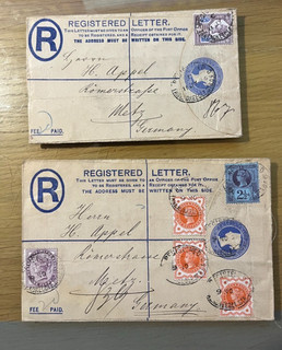 C1638 GB QV Registered letters x 2 to Germany 1896 no reserve