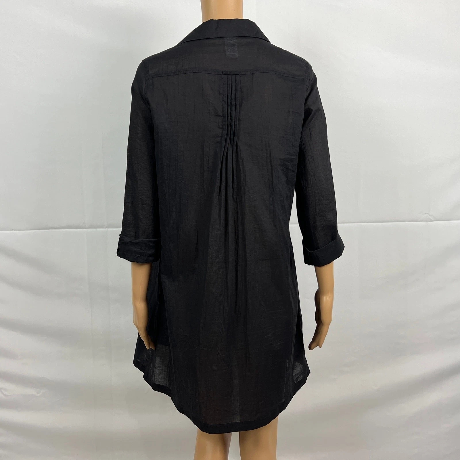 VETEMENTS Abito camicia tunica Kenneth Cole Reaction SMALL nero Popover plissettato semi trasparente